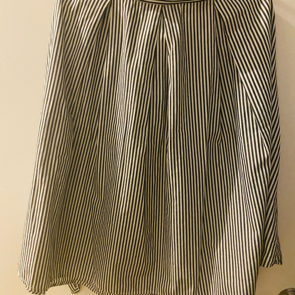 See You Monday Black and White Vertical-Striped Midi Skirt